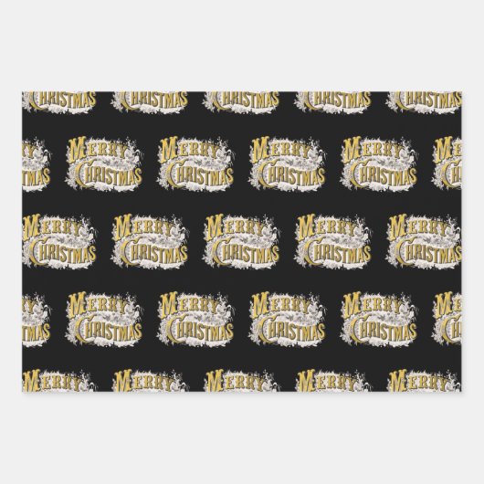Black Gold Elegant Frohe Weihnachten Rustikale Vin Geschenkpapier Set (Vorderseite 3)