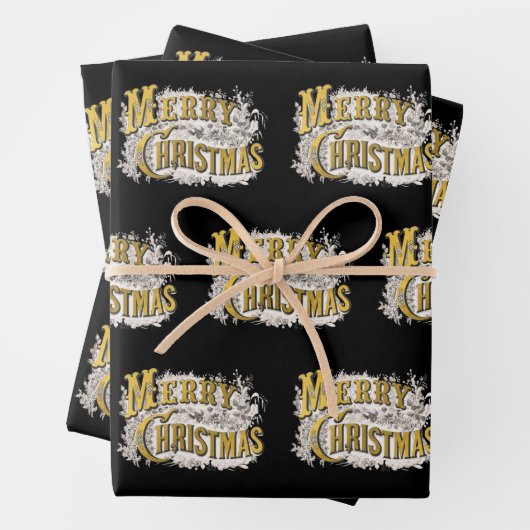 Black Gold Elegant Frohe Weihnachten Rustikale Vin Geschenkpapier Set (Beispiel)