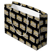 Black Gold Elegant Frohe Weihnachten Rustikale Vin Große Geschenktüte (Rückseite Schrägansicht)