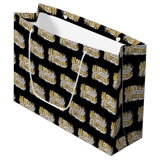 Black Gold Elegant Frohe Weihnachten Rustikale Vin Große Geschenktüte (Vorderseite Schrägansicht)