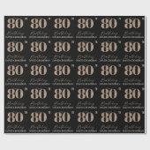 Black & Gold Elegant Glitter 80th Birthday Geschenkpapier (Flach)