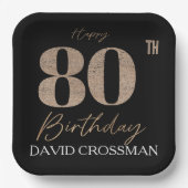 Black & Gold Elegant Glitter 80th Birthday Pappteller (Vorderseite)