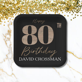 Black & Gold Elegant Glitter 80th Birthday  Pappteller