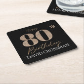 Black & Gold Elegant Glitter 80th Birthday Rechteckiger Pappuntersetzer (angewinkelt)