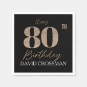 Black & Gold Elegant Glitter 80th Birthday  Serviette (Vorderseite)