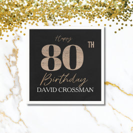 Black & Gold Elegant Glitter 80th Birthday  Serviette