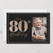 Black & Gold Elegant Glitter 80th Photo Birthday Dankeskarte (Vorderseite)