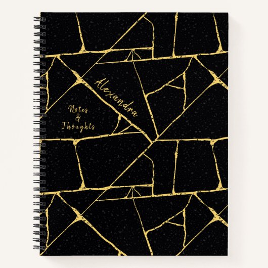 Black Gold Elegant Kintsugi Pottery Japanische Kun Notizblock (Vorderseite)