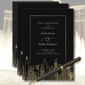 Black Gold Elegant Las Vegas Skyline Save the Date Einladung