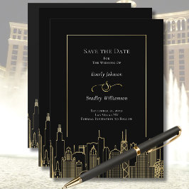 Black Gold Elegant Las Vegas Skyline Save the Date Einladung
