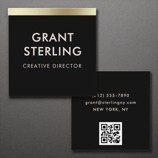 Black Gold Elegant Minimal Typografie QR Code Quadratische Visitenkarte