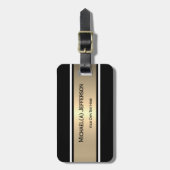Black Gold Elegant Modern Striped Personalize Chic Gepäckanhänger (Vorderseite vertikal)