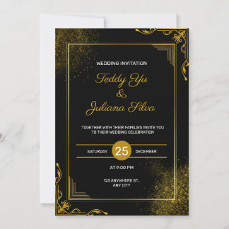 Black Gold Elegant Modern Wedding Invitation Einladung
