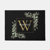 Black Gold Elegant Monogram Greenery Fußmatte (Vorderseite)