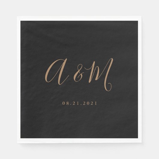 Black Gold Elegant Monogram Wedding Serviette (Vorderseite)