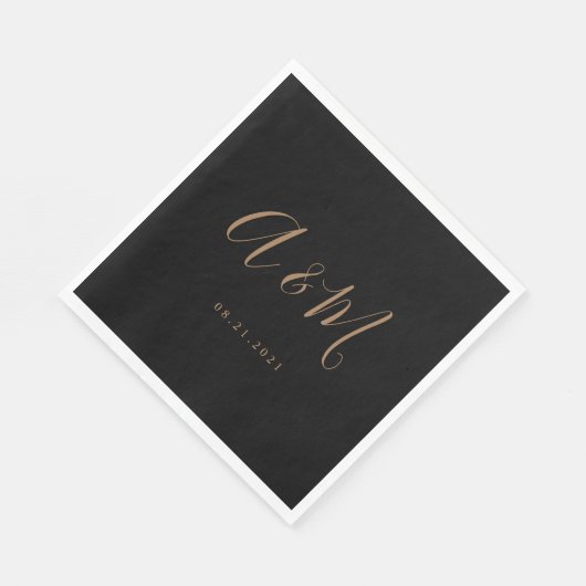 Black Gold Elegant Monogram Wedding Serviette (Ecke)