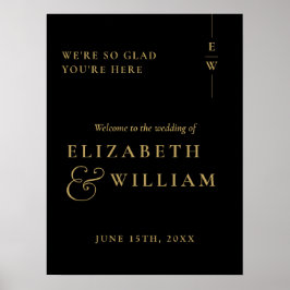 Black Gold Elegant Monogram Wedding Welcome Sign Poster