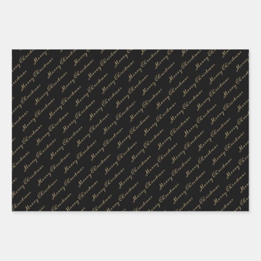Black Gold Elegant Script Frohe Weihnachten Geschenkpapier Set (Vorderseite)