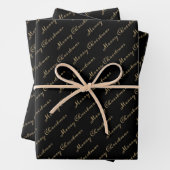 Black Gold Elegant Script Frohe Weihnachten Geschenkpapier Set (Beispiel)