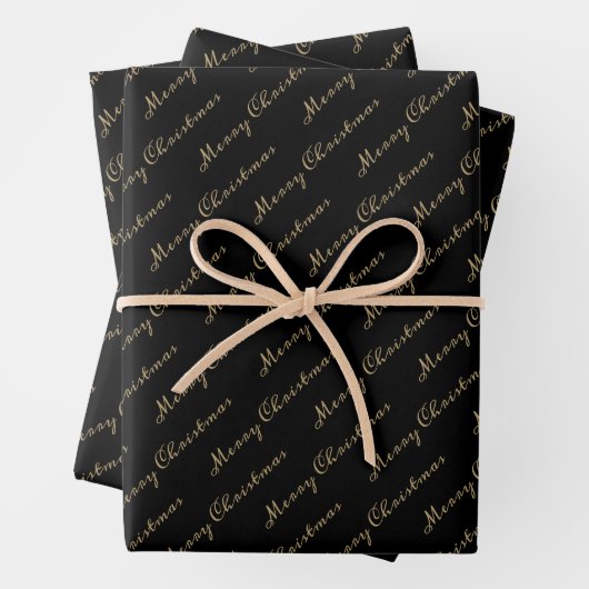 Black Gold Elegant Script Frohe Weihnachten Geschenkpapier Set (Beispiel)