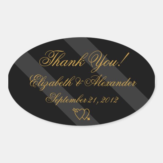 Black Gold Elegant Wedding Vielen Dank Ovaler Aufkleber (Vorderseite)
