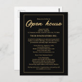 Black&Gold Elegante Business Open House Einladung Postkarte (Vorne/Hinten)