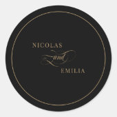 Black Gold Elegante Calligrafy Wedding Runder Aufkleber (Vorderseite)