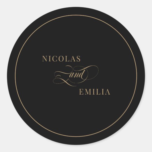 Black Gold Elegante Calligrafy Wedding Runder Aufkleber (Vorderseite)