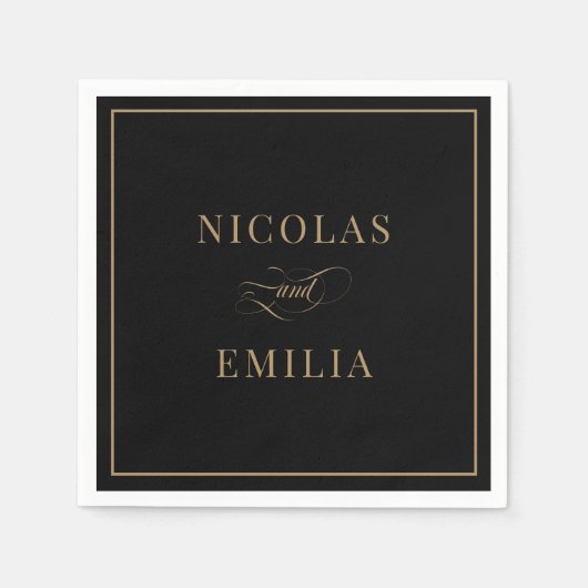 Black Gold Elegante Calligrafy Wedding Serviette (Vorderseite)