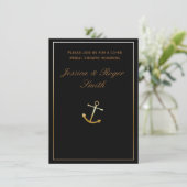Black Gold Elegante Chic Nautical Anchor Einladung (Stehend Vorderseite)