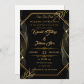 Black & Gold Elegante Einladung zur Hochzeit (Vorne/Hinten)