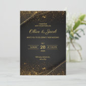 Black & Gold Elegante Einladung zur Hochzeit (Stehend Vorderseite)