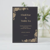 Black & Gold Elegante Einladung zur Hochzeit (Stehend Vorderseite)