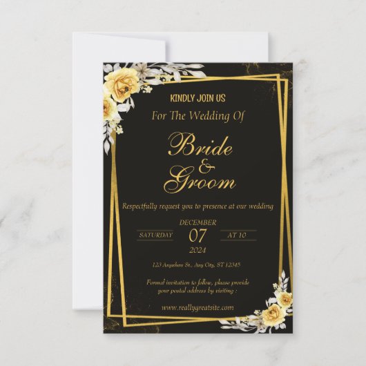 Black & Gold Elegante Einladung zur Hochzeit (Vorderseite)