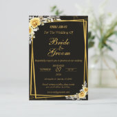 Black & Gold Elegante Einladung zur Hochzeit (Stehend Vorderseite)