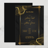 Black & Gold Elegante Einladung zur Hochzeit (Vorne/Hinten)