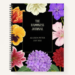 Black Gold Elegante Floral Happiness Journal Notizblock