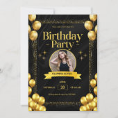 Black Gold Elegante Geburtstagskarte Einladung (Vorderseite)