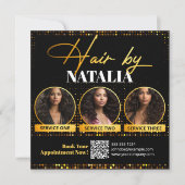 Black Gold Elegante Haar Stylist Digitaler Flyer K Einladung (Vorderseite)