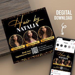 Black Gold Elegante Haar Stylist Digitaler Flyer K Einladung