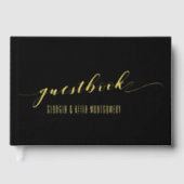 Black & Gold Elegante Hochzeit Gästebuch (Vorderseite)