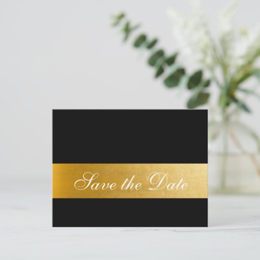 Black Gold Elegante Hochzeit Save the Date Postkar Ankündigungspostkarte (Stehend Vorderseite)
