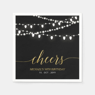 Black & Gold Elegante Lichter Erwachsener Geburt Serviette