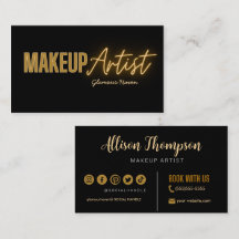 Black Gold Elegante Makeup Artist Business Cards