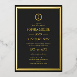Black Gold Elegante Moderne Mit Monogramm Hochzeit Folieneinladung