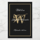 Black & Gold Elegante Monogram Chic Mini Wedding Weinetikett (Einzelnes Label)