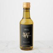 Black & Gold Elegante Monogram Chic Mini Wedding Weinetikett (Vorderseite)
