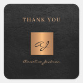 Black Gold elegante Monogram Name Vielen Dank Quadratischer Aufkleber (Vorderseite)