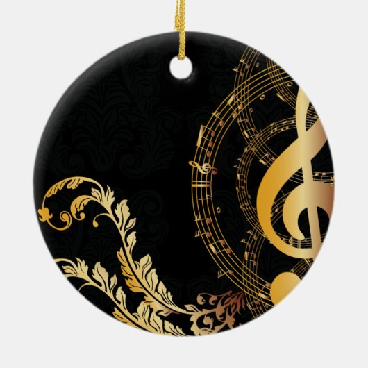 Black Gold Elegante Musiknote Keramik Ornament (Hinten)