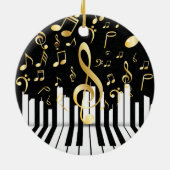 Black Gold Elegante Musiknote Klaviertasten Keramik Ornament (Hinten)